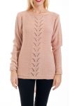 KNIT PULLOVER AJOURE 0376 ROZE