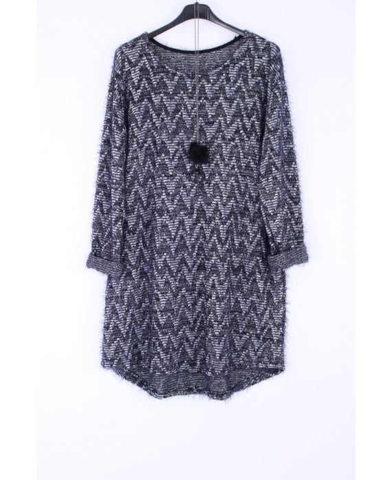 LARGE SIZE SWEATER LUREX ZIGZAG 0389 BLUE