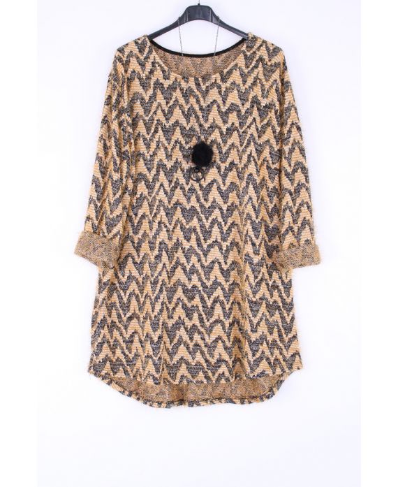 LARGE SIZE SWEATER LUREX ZIGZAG 0389 MUSTARD