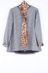 DUŻY ROZMIAR SWETER + SZALIK LEOPARD 0388 SZARY