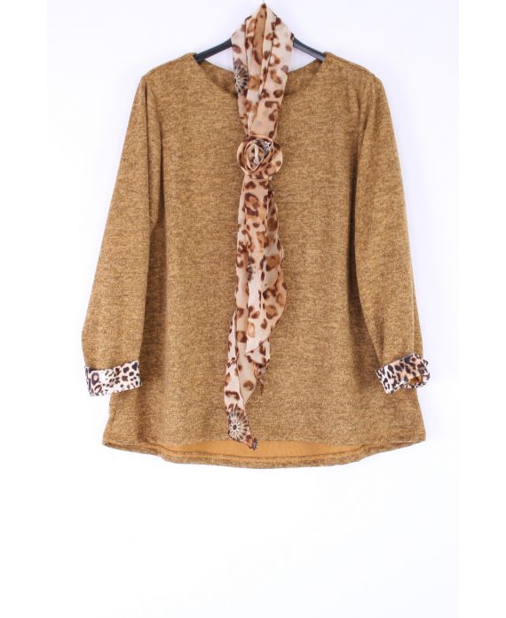 LARGE SIZE SWEATER + SCARF LEOPARD 0388 MUSTARD