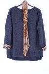 LARGE SIZE SWEATER + SCARF LEOPARD 0388 BLUE