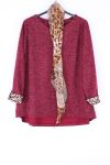 LARGE SIZE SWEATER + SCARF LEOPARD 0388 BORDEAUX