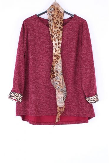 GROßER PULLI + SCHAL LEOPARD 0388 BORDEAUX