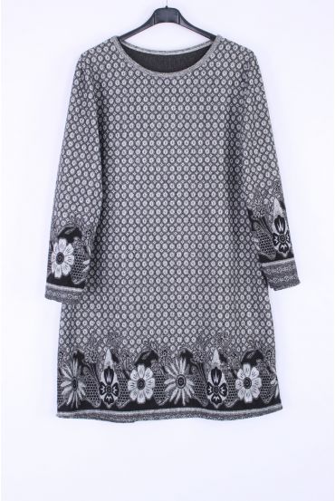 LARGE SIZE DRESS PRINTED 0374 GREY