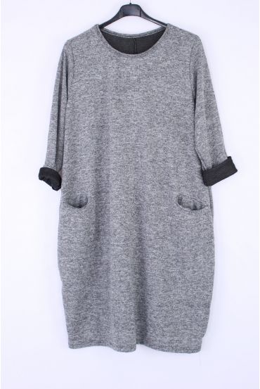 DE GRAN TAMAÑO VESTIDO DE 2 BOLSILLOS 0373 GRIS