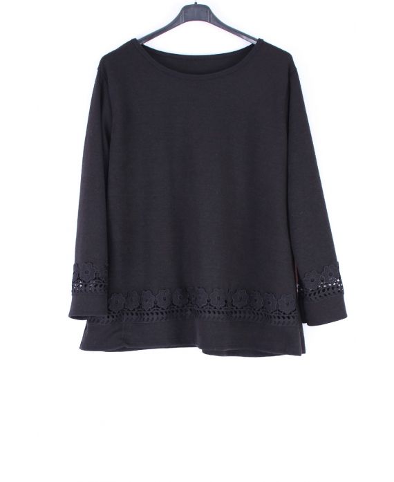 LARGE SIZE SWEATER BASIC LACE 0372 BLACK