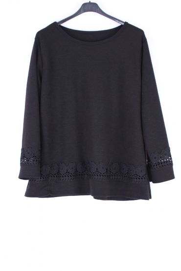 LARGE SIZE SWEATER BASIC LACE 0372 BLACK