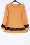 LARGE SIZE SWEATER BASIC LACE 0372 MUSTARD