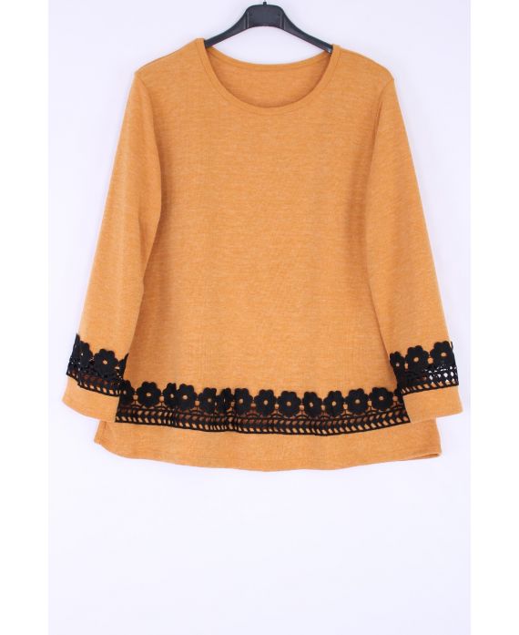 LARGE SIZE SWEATER BASIC LACE 0372 MUSTARD