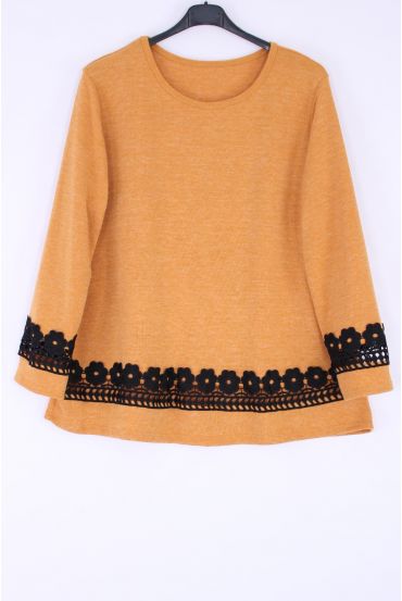 LARGE SIZE SWEATER BASIC LACE 0372 MUSTARD