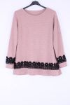 GROOT FORMAAT SWEATER BASIC LACE 0372 ROZE