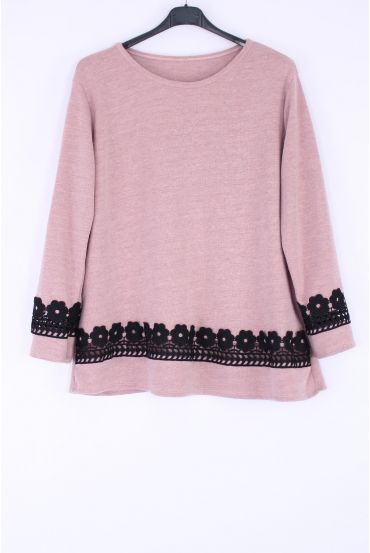 LARGE SIZE SWEATER BASIC LACE 0372 PINK