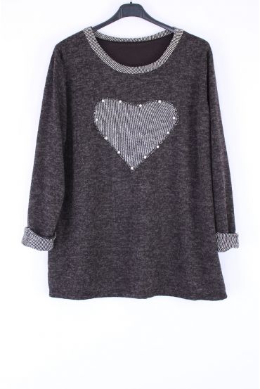 LARGE SIZE SWEATER HEART BEADS 0371 BLACK