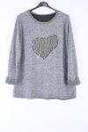 DI GRANDI DIMENSIONI MAGLIONE CUORE PERLINE 0371 GRIGIO