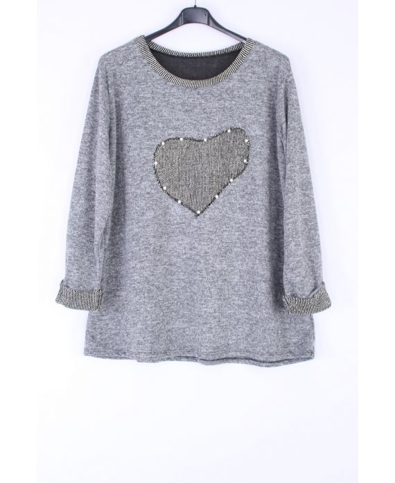 DI GRANDI DIMENSIONI MAGLIONE CUORE PERLINE 0371 GRIGIO