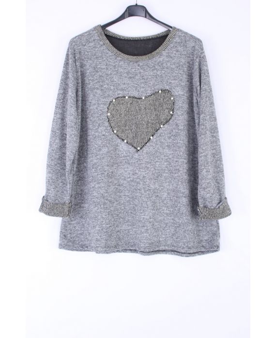 LARGE SIZE SWEATER HEART BEADS 0371 GREY