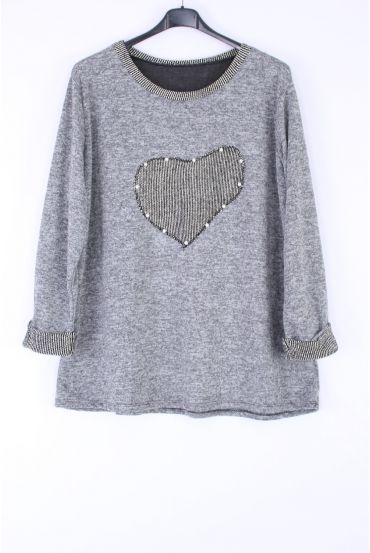 LARGE SIZE SWEATER HEART BEADS 0371 GREY