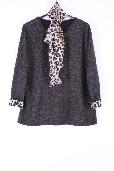 LARGE SIZE SWEATER + SCARF 0370 BLACK