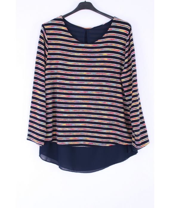 LARGE SIZE SWEATER STRIPED COLORS 0369 NAVY