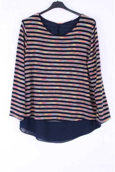 LARGE SIZE SWEATER STRIPED COLORS 0369 NAVY