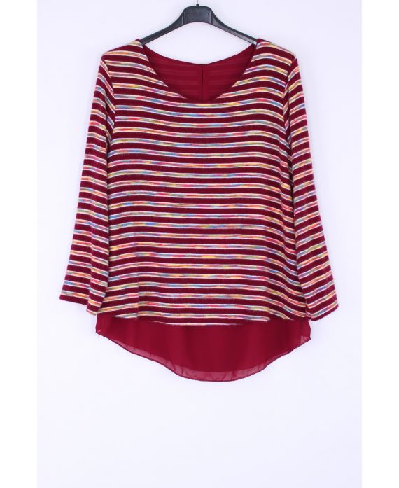 LARGE SIZE SWEATER STRIPED COLORS 0369 BORDEAUX