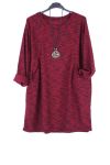 GRANDE TAILLE PULL TUNIQUE POCHES 0324 BORDEAUX