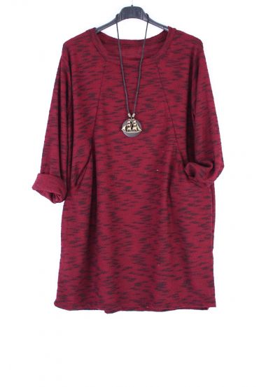 LARGE SIZE SWEATER TUNIC POCKETS 0324 BORDEAUX