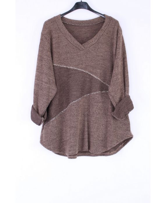 GRANDE TAILLE PULL V ARGENTE 0316 TAUPE