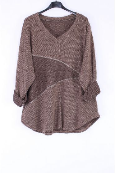 GRANDE TAILLE PULL V ARGENTE 0316 TAUPE