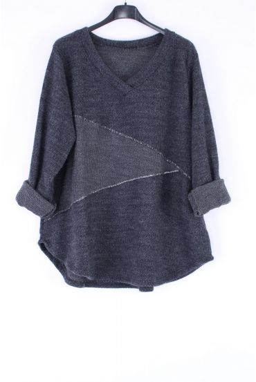 LARGE SIZE SWEATER V ARGENTE 0316 NAVY