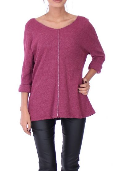 PULL DOUX DETAIL ARGENTE 0280 BORDEAUX