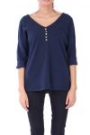 V NECK SWEATER HAS BUTTONS 0308 NAVY