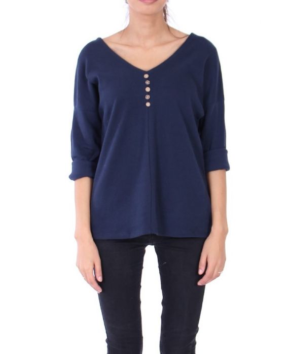 V NECK SWEATER HAS BUTTONS 0308 NAVY