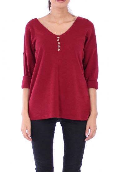 V NECK SWEATER HAS BUTTONS 0308 BORDEAUX