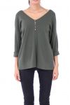 V NECK SWEATER HAS BUTTONS 0308 KHAKI