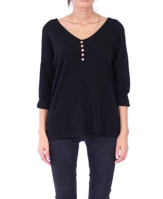 V NECK SWEATER HAS BUTTONS 0308 BLACK