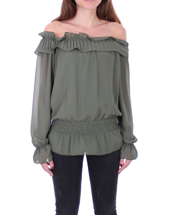 BLUSA DE HOMBROS DENUDEES 0503 VERDE MILITAR