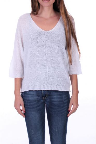 PULL MAILLE COL V 0521 BLANC