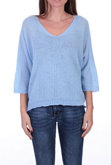 PULL MAILLE COL V 0521 BLEU CIEL