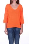 GEBREIDE PULLOVER MET V-HALS 0521 ORANJE FLUO