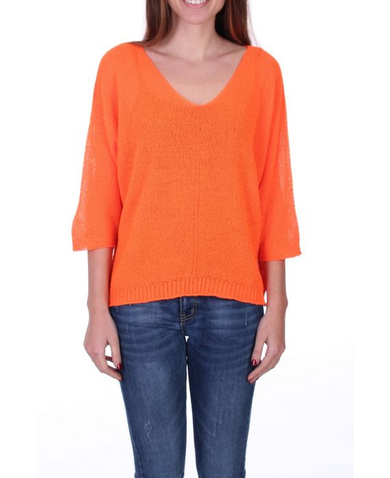 GEBREIDE PULLOVER MET V-HALS 0521 ORANJE FLUO