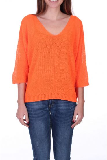 MAGLIA PULLOVER COLLO A V 0521 ARANCIO FLUO