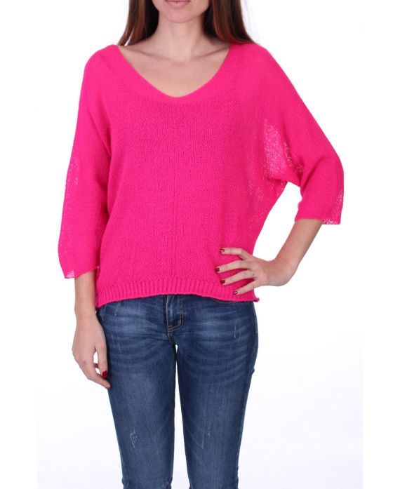 GEBREIDE PULLOVER MET V-HALS 0521 NEON ROZE