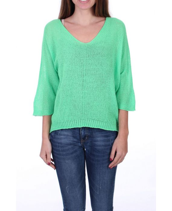 GEBREIDE PULLOVER MET V-HALS 0521 NEON GROEN