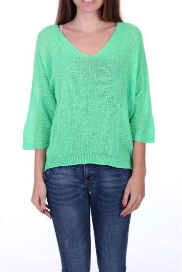 KNIT PULLOVER V-NECK 0521 NEON GREEN