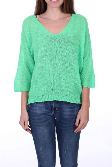 PULL MAILLE COL V 0521 VERT FLUO