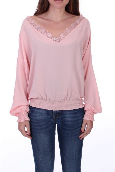 BLOUSE ENCOLURE DENTELLE 0527 ROSE