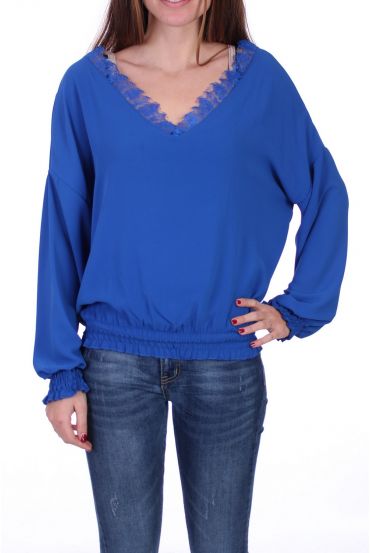 BLOUSE ENCOLURE DENTELLE 0527 BLEU ROYAL