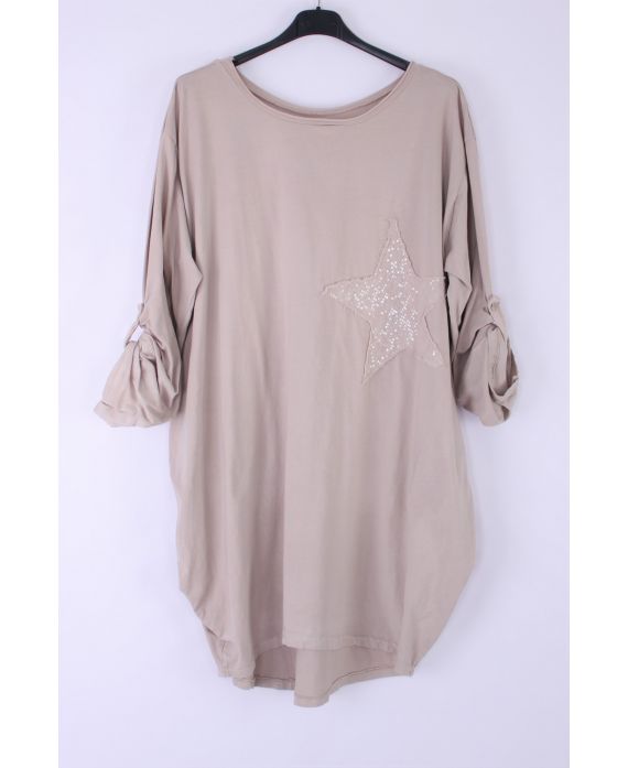 LARGE SIZE TUNIC STAR PAILLETEE 0543 BEIGE